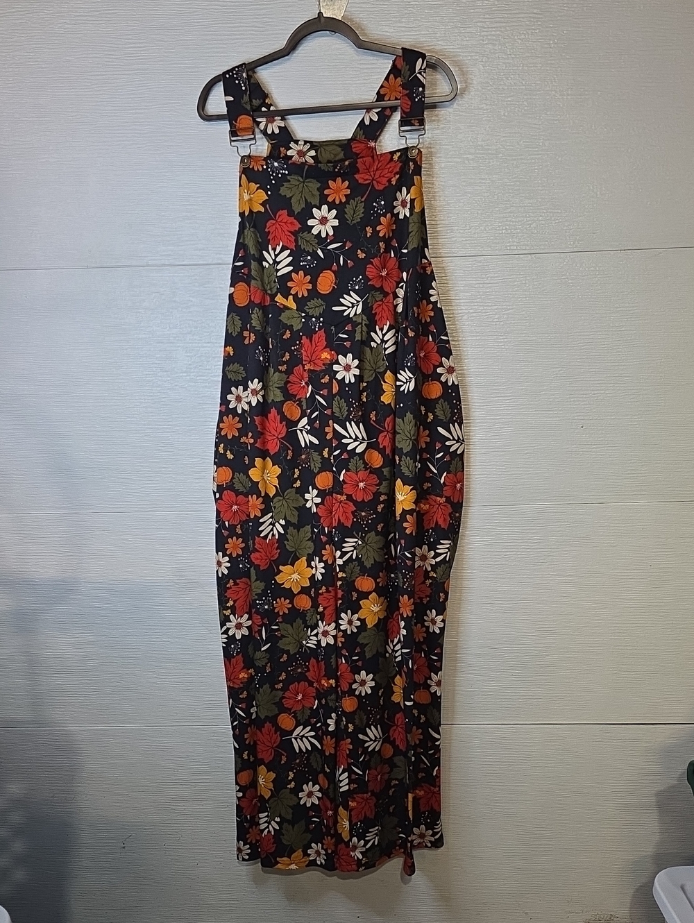 BloomChic Black Floral Jumpsuit with Red, Orange, Cream & Green Accents